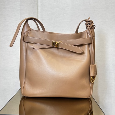 Balenciaga 奶茶牛皮霧金釦直立交叉斜背包