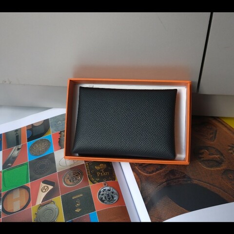 Hermes 黑皮雙層小夾 Calvi Duo