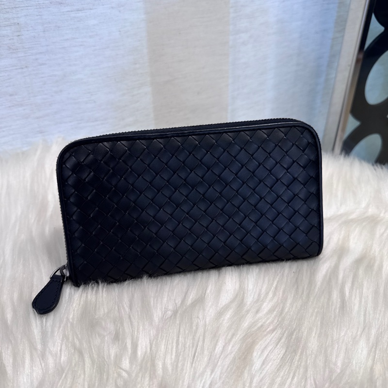 BV 黑羊皮小編織拉鍊長夾 近全新-1