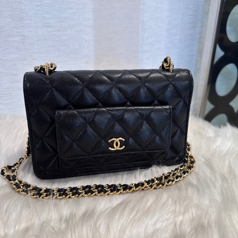 Chanel 黑金荔枝皮WOC 新款 晶片款