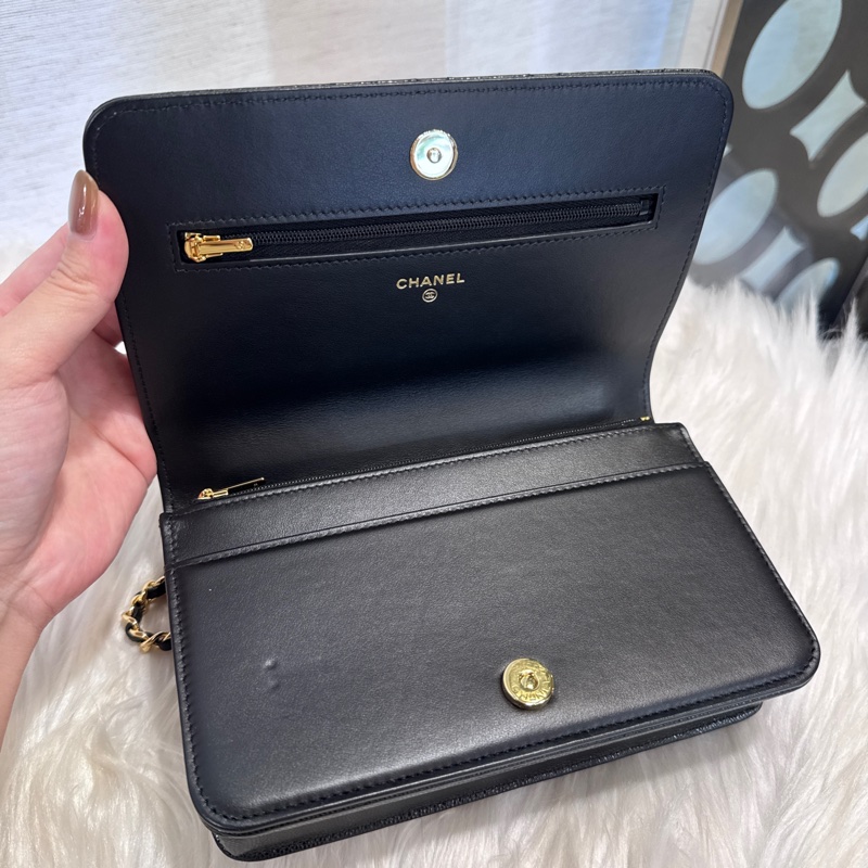Chanel 黑金荔枝皮WOC 新款 晶片款-8
