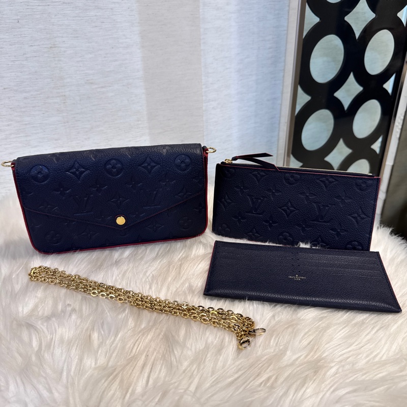 LV 海軍藍牛皮三合一鏈包 晶片款 近全新-0