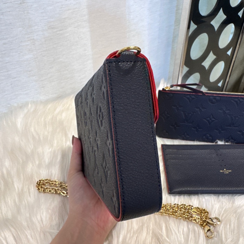 LV 海軍藍牛皮三合一鏈包 晶片款 近全新-3