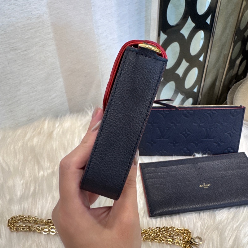 LV 海軍藍牛皮三合一鏈包 晶片款 近全新-4