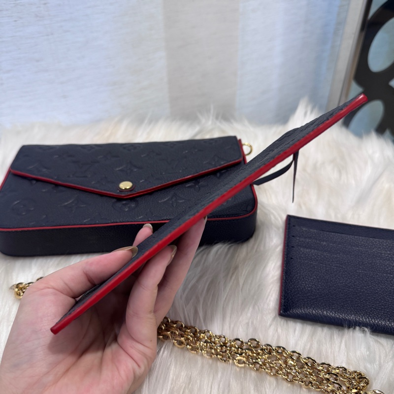 LV 海軍藍牛皮三合一鏈包 晶片款 近全新-10