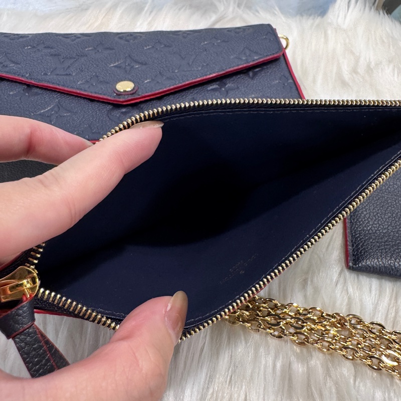 LV 海軍藍牛皮三合一鏈包 晶片款 近全新-14