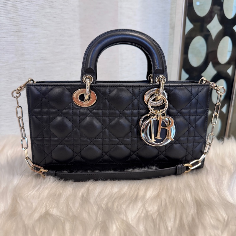Dior Lady D-Joy 黑羊皮中型手提肩背斜背包 近全新-0