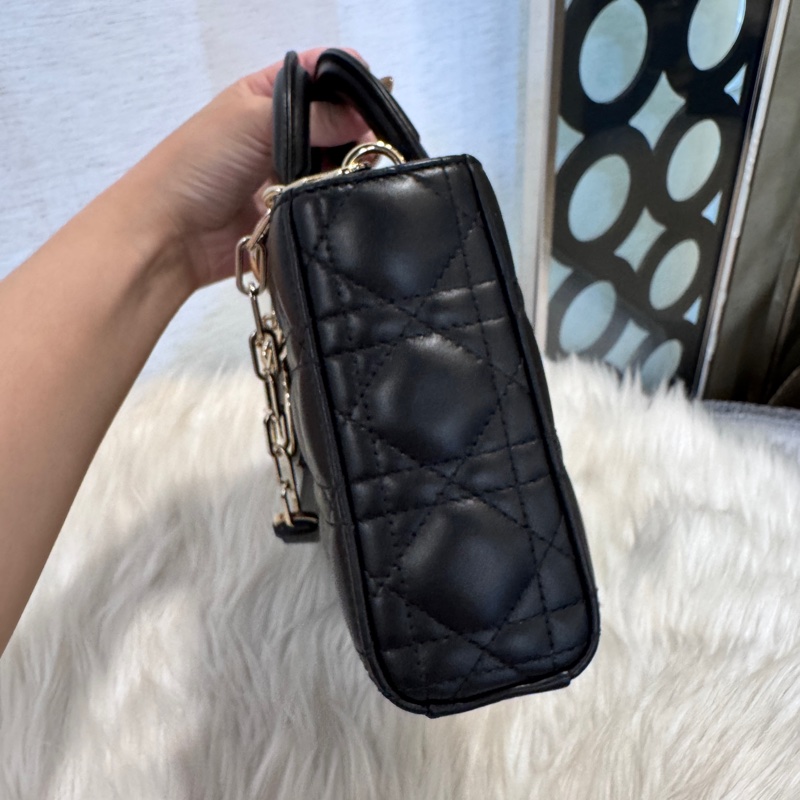 Dior Lady D-Joy 黑羊皮中型手提肩背斜背包 近全新-3
