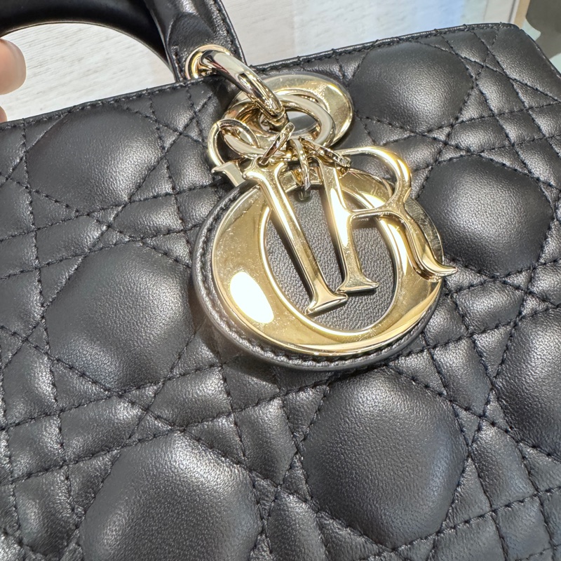 Dior Lady D-Joy 黑羊皮中型手提肩背斜背包 近全新-6