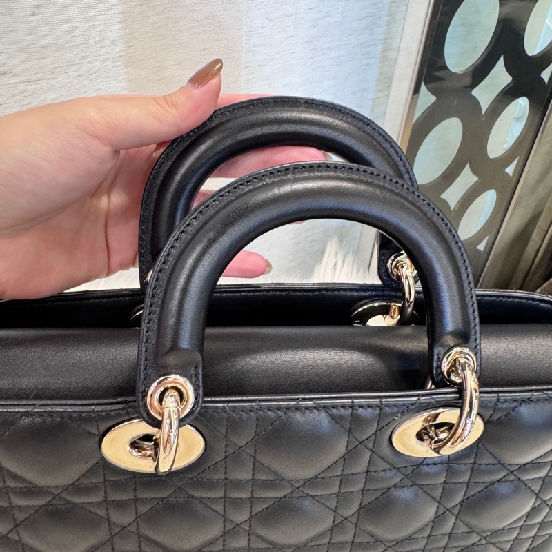 Dior Lady D-Joy 黑羊皮中型手提肩背斜背包 近全新-12