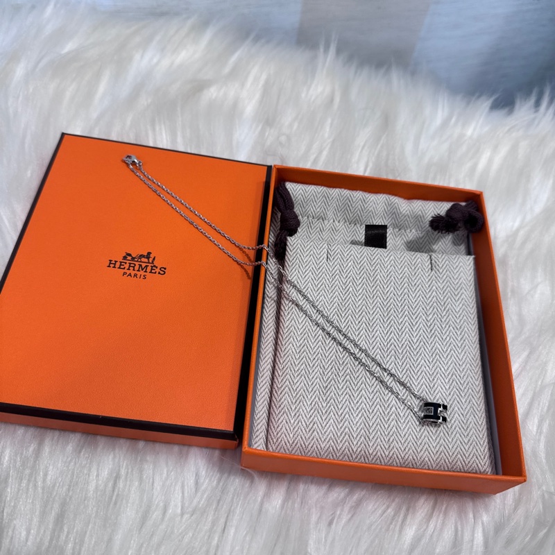 Hermes Mini H Pop 黑銀項鍊 近全新-3