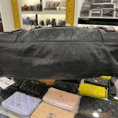 東區正精品㊣BALENCIAGA 173084 CITY 巴黎世家黑色大銀釦機車包肩背包手提包 RZ6088