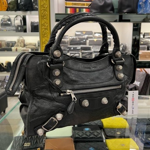 東區正精品㊣BALENCIAGA 173084 CITY 巴黎世家黑色大銀釦機車包肩背包手提包 RZ6088-1