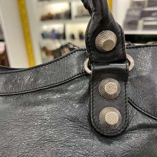 東區正精品㊣BALENCIAGA 173084 CITY 巴黎世家黑色大銀釦機車包肩背包手提包 RZ6088-6