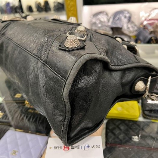 東區正精品㊣BALENCIAGA 173084 CITY 巴黎世家黑色大銀釦機車包肩背包手提包 RZ6088-3