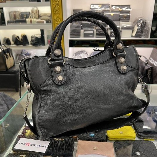 東區正精品㊣BALENCIAGA 173084 CITY 巴黎世家黑色大銀釦機車包肩背包手提包 RZ6088-4