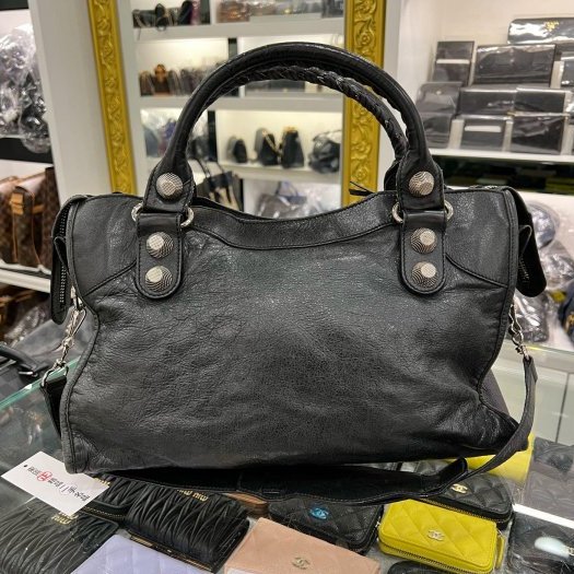 東區正精品㊣BALENCIAGA 173084 CITY 巴黎世家黑色大銀釦機車包肩背包手提包 RZ6088-5