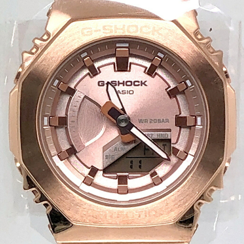 卡西歐 G-SHOCK 手錶 GM-S2100PG-4A 金屬錶殼 中型緊湊型 橡木八角形錶殼 雙 LED 照明 粉金 IP 錶盤 指針/數位雙顯 2023 年 8 月發布-0