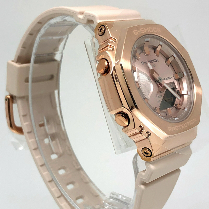 卡西歐 G-SHOCK 手錶 GM-S2100PG-4A 金屬錶殼 中型緊湊型 橡木八角形錶殼 雙 LED 照明 粉金 IP 錶盤 指針/數位雙顯 2023 年 8 月發布-1