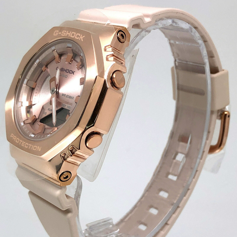 卡西歐 G-SHOCK 手錶 GM-S2100PG-4A 金屬錶殼 中型緊湊型 橡木八角形錶殼 雙 LED 照明 粉金 IP 錶盤 指針/數位雙顯 2023 年 8 月發布-2