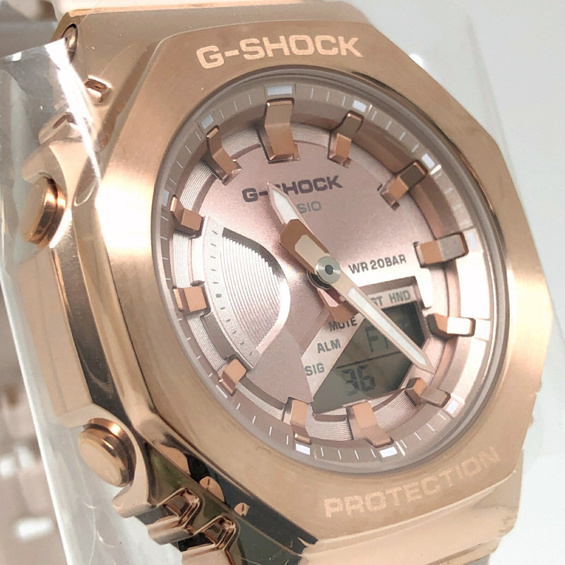 卡西歐 G-SHOCK 手錶 GM-S2100PG-4A 金屬錶殼 中型緊湊型 橡木八角形錶殼 雙 LED 照明 粉金 IP 錶盤 指針/數位雙顯 2023 年 8 月發布-3