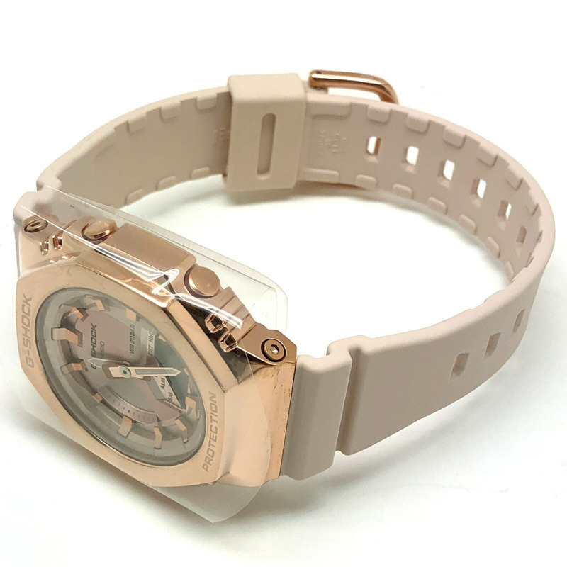 卡西歐 G-SHOCK 手錶 GM-S2100PG-4A 金屬錶殼 中型緊湊型 橡木八角形錶殼 雙 LED 照明 粉金 IP 錶盤 指針/數位雙顯 2023 年 8 月發布-4