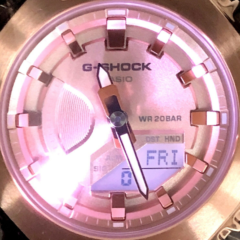 卡西歐 G-SHOCK 手錶 GM-S2100PG-4A 金屬錶殼 中型緊湊型 橡木八角形錶殼 雙 LED 照明 粉金 IP 錶盤 指針/數位雙顯 2023 年 8 月發布-8