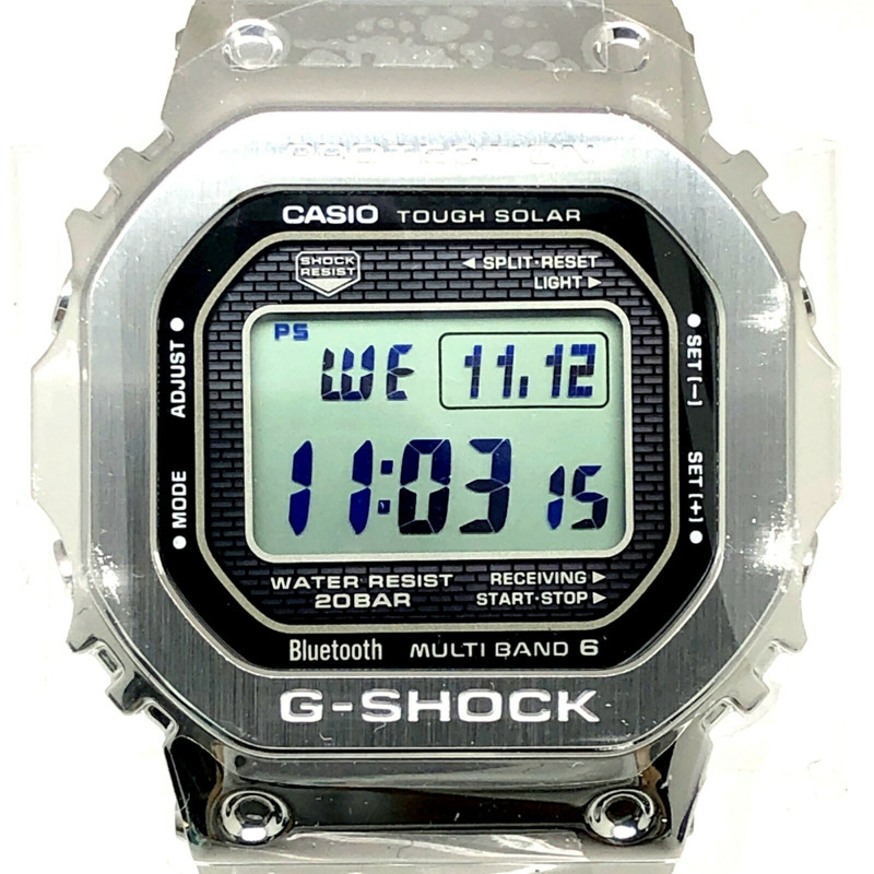 卡西歐 G-SHOCK 手錶 GMW-B5000D-1 全金屬銀色電波太陽能藍牙手機連接 LED 背光旋入式後蓋,2018 年 4 月發布-0