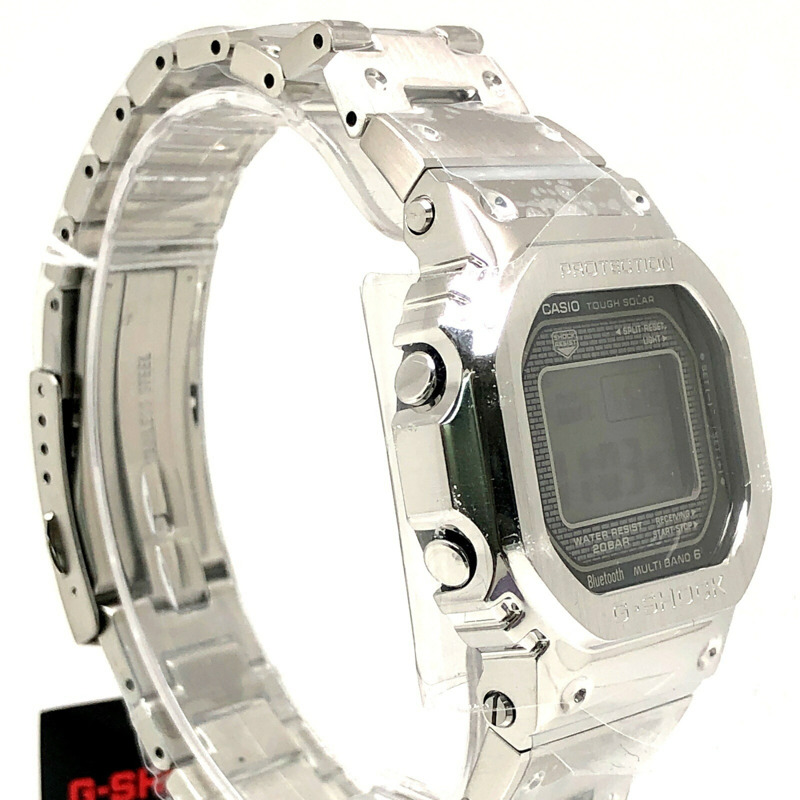 卡西歐 G-SHOCK 手錶 GMW-B5000D-1 全金屬銀色電波太陽能藍牙手機連接 LED 背光旋入式後蓋,2018 年 4 月發布-1