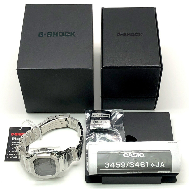 卡西歐 G-SHOCK 手錶 GMW-B5000D-1 全金屬銀色電波太陽能藍牙手機連接 LED 背光旋入式後蓋,2018 年 4 月發布-9