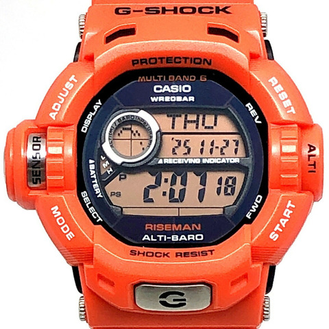 卡西歐 G-SHOCK GW-9200RJ-4 RISEMAN 男士救援橙色腕錶，配備 Riseman 電波太陽能雙感測器，可測量海拔、氣壓和溫度，於 2008 年 9 月發布。