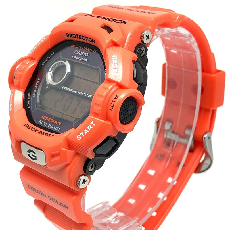 卡西歐 G-SHOCK GW-9200RJ-4 RISEMAN 男士救援橙色腕錶，配備 Riseman 電波太陽能雙感測器，可測量海拔、氣壓和溫度，於 2008 年 9 月發布。-2