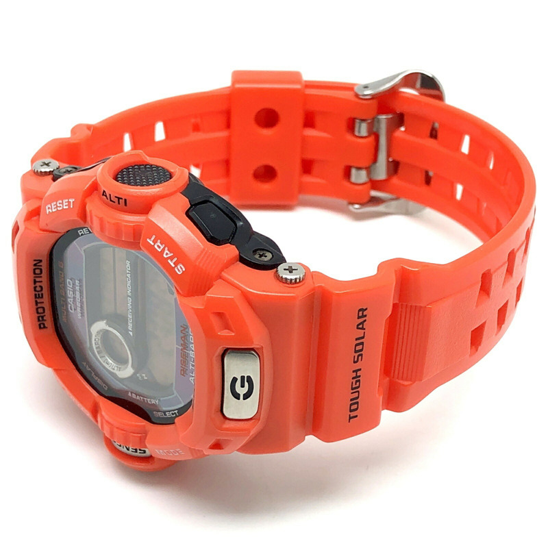 卡西歐 G-SHOCK GW-9200RJ-4 RISEMAN 男士救援橙色腕錶，配備 Riseman 電波太陽能雙感測器，可測量海拔、氣壓和溫度，於 2008 年 9 月發布。-4
