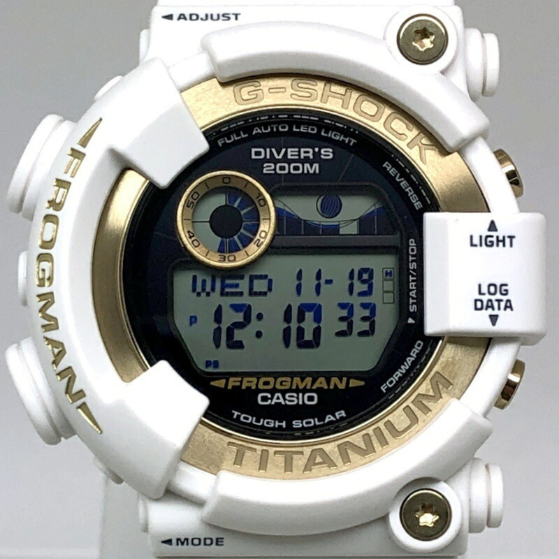 卡西歐 G-SHOCK GW-8201K-7 FROGMAN Irukuji 2024 聯名款 30 週年紀念版,太陽能動力,LED 背光,藍鯨白金配色,六月發售-0