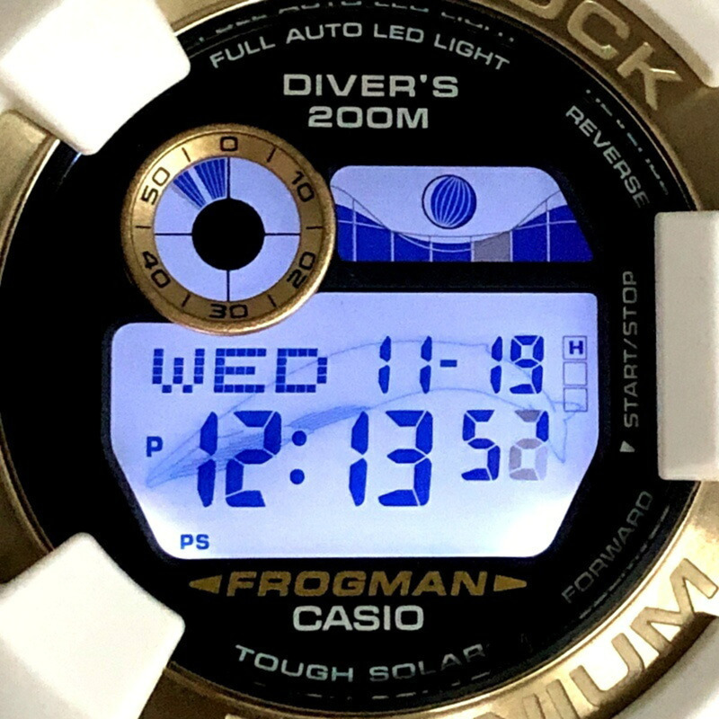 卡西歐 G-SHOCK GW-8201K-7 FROGMAN Irukuji 2024 聯名款 30 週年紀念版,太陽能動力,LED 背光,藍鯨白金配色,六月發售-8