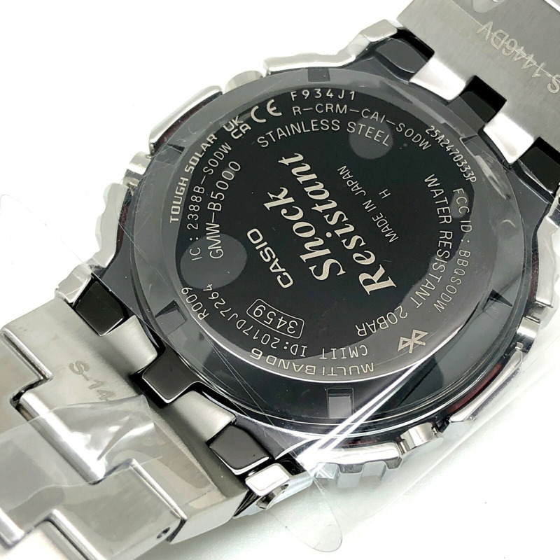 卡西歐 G-SHOCK 手錶 GMW-B5000D-1 全金屬銀色電波太陽能藍牙手機連接 LED 背光旋入式後蓋,2018 年 4 月發布-7