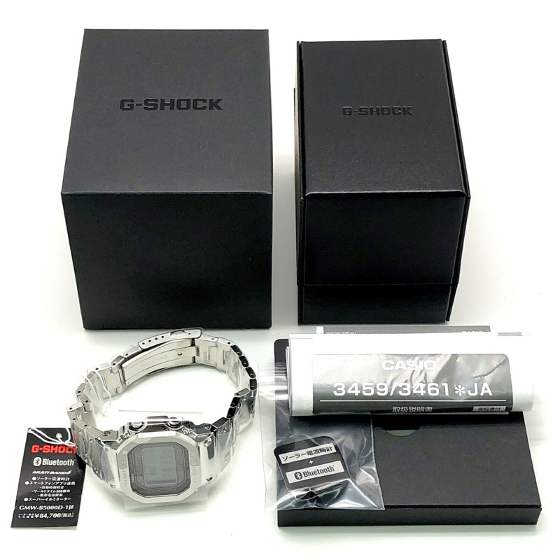 卡西歐 G-SHOCK 手錶 GMW-B5000D-1 全金屬銀色電波太陽能藍牙手機連接 LED 背光旋入式後蓋,2018 年 4 月發布-9
