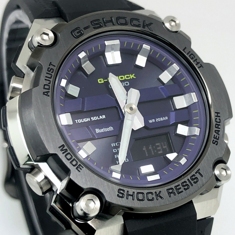 卡西歐 G-SHOCK 手錶 GST-B600A-1A6 G-STEEL G-Steel 小巧迷你尺寸男女通用款 Tough Solar 太陽能動力藍牙手機連接雙 LED 燈黑色紫色款,2024 年 2 月發布。-3