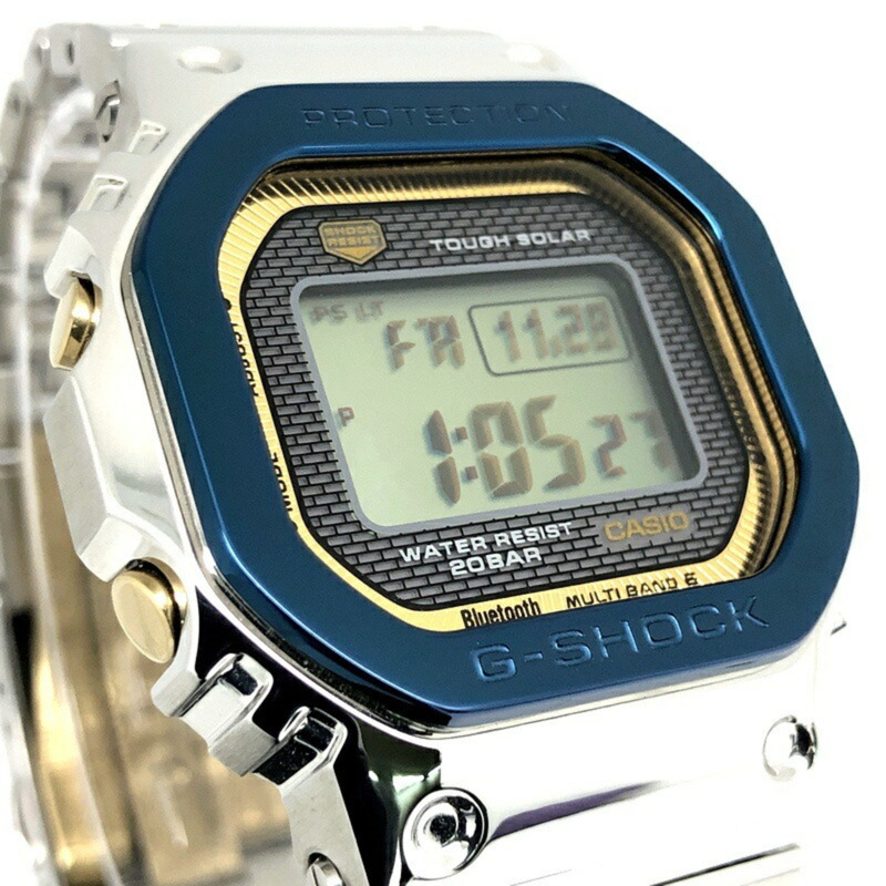卡西歐 G-SHOCK 手錶 GMW-B5000SS-2 50週年紀念款，全金屬錶殼，電波太陽能藍牙，LED背光，藍色IP鍍層，金色/銀色可選，2024年6月發布。-3
