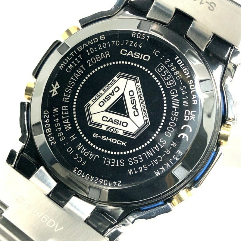 卡西歐 G-SHOCK 手錶 GMW-B5000SS-2 50週年紀念款，全金屬錶殼，電波太陽能藍牙，LED背光，藍色IP鍍層，金色/銀色可選，2024年6月發布。-7
