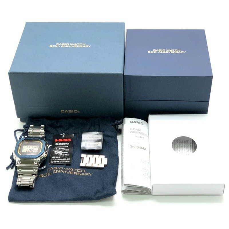 卡西歐 G-SHOCK 手錶 GMW-B5000SS-2 50週年紀念款，全金屬錶殼，電波太陽能藍牙，LED背光，藍色IP鍍層，金色/銀色可選，2024年6月發布。-9