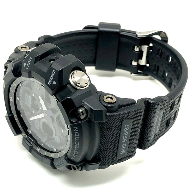 卡西歐 G-SHOCK GWG-100-1A MUDMASTER 手錶,具備電波太陽能、雙 LED 照明、防塵防泥、指針/數位雙顯、黑色軍綠色等功能,2018 年 2 月發布。-4