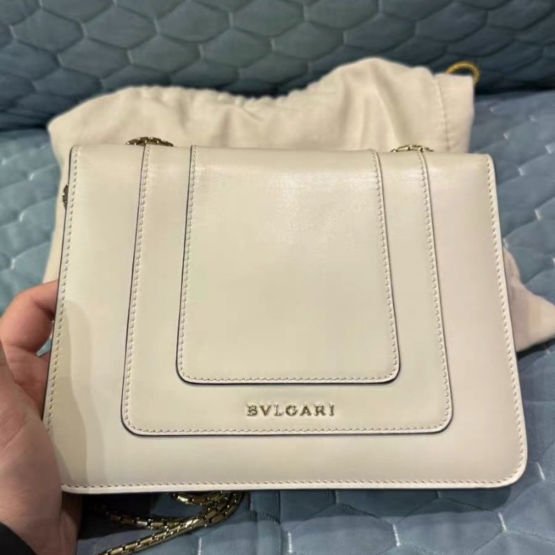 BVLGARI 白色金扣蛇頭肩背斜背包 20*15 98新配件塵袋-5