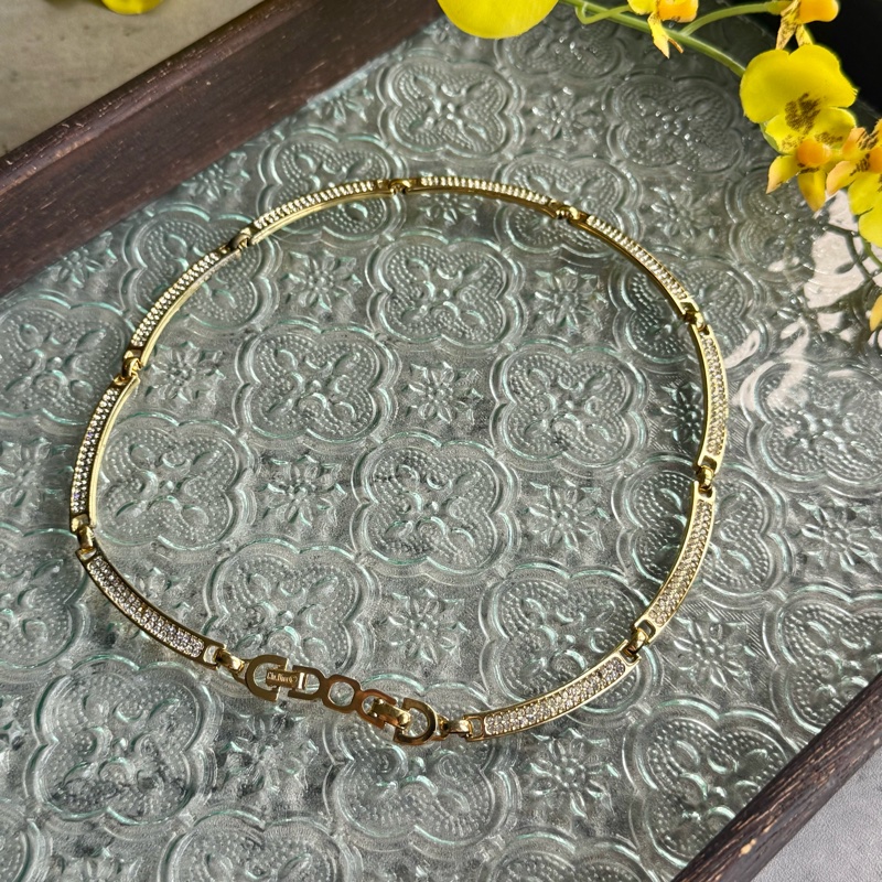 Christian Dior 迪奧 項鏈 鍍金水鑽 花朵 德國製-4