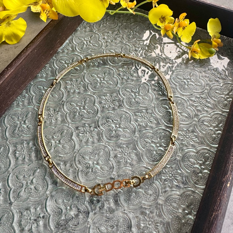 Christian Dior 迪奧 項鏈 鍍金水鑽 花朵 德國製-5