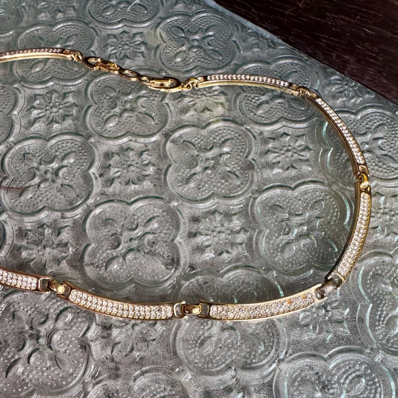 Christian Dior 迪奧 項鏈 鍍金水鑽 花朵 德國製-15