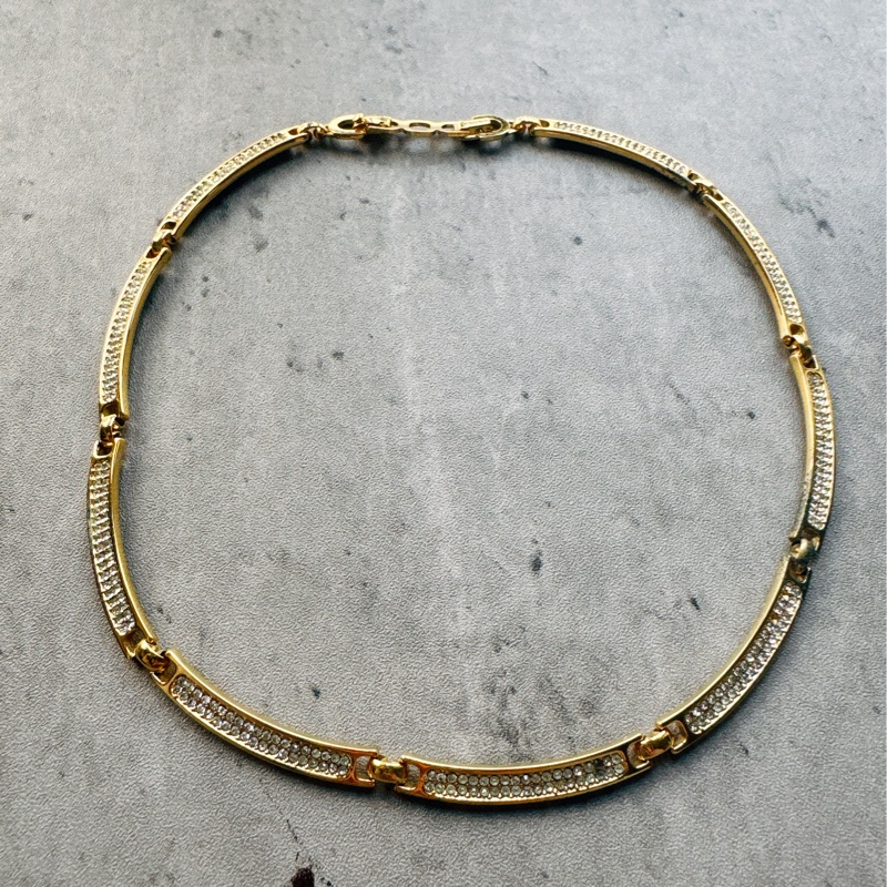 Christian Dior 迪奧 項鏈 鍍金水鑽 花朵 德國製-21