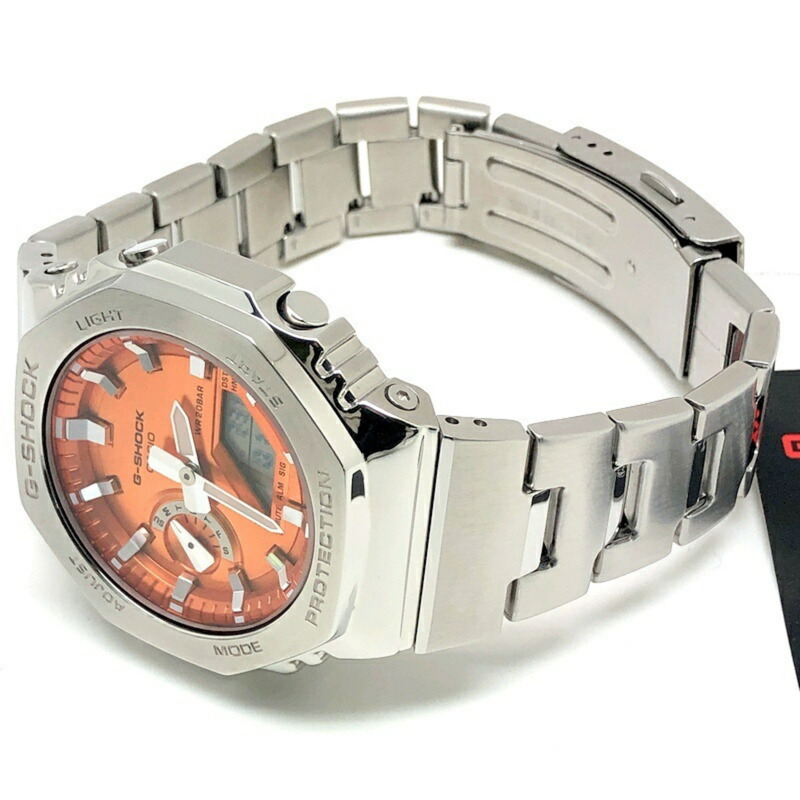 卡西歐 G-SHOCK 手錶 GM-2110D-4A 橡木金屬款八角形錶殼 雙 LED 照明 銀色/橙色指針/數位雙顯 2024 年 9 月發布-6