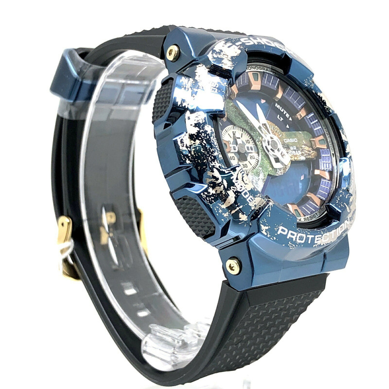卡西歐 G-SHOCK 手錶 GM-110EARTH-1A 地球圖案金屬錶圈 LED 淺藍色金屬指針/數位雙顯，2022 年 12 月發布-1