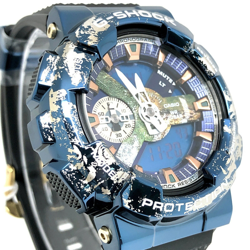 卡西歐 G-SHOCK 手錶 GM-110EARTH-1A 地球圖案金屬錶圈 LED 淺藍色金屬指針/數位雙顯，2022 年 12 月發布-3